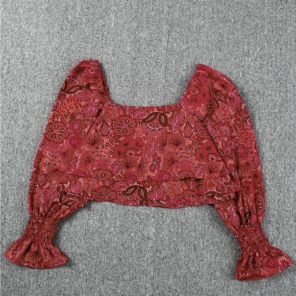 Square Neck Floral Bandana Crop Blouse Bohemian Top - Picture 15 of 15